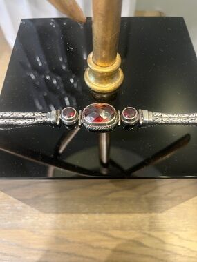 925 Silver Toggle Red Garnet Bracelet